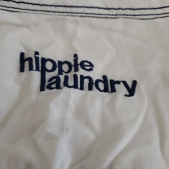 Hippie Laundry White Button Up Shirt Blue Stitching Sz S - Picture 6 of 8